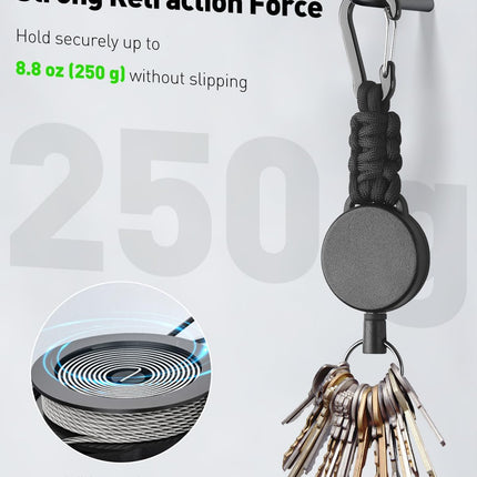 2 Pack Retractable Keychain, Retractable Key Holder, Heavy Duty Badge Reel for Keys and ID Card, Extendable Badge Holder Clip with Carabiner Paracord and Key Ring