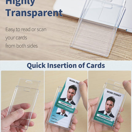 2 Pack Sliding Badge Holder Vertical Clear Card Case Hard Plastic Card Protector Pouch for Office School ID Card Credit Card Proximity Card Driver’s License Pass