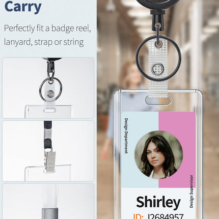 2 Pack Sliding Badge Holder Vertical Clear Card Case Hard Plastic Card Protector Pouch for Office School ID Card Credit Card Proximity Card Driver’s License Pass