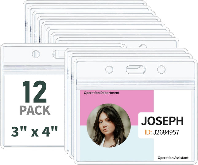 12 Pack 3 x 4 Name Tag Holders Clear Horizontal Name Badge Holders with Resealable V1258-DP02-A-1937