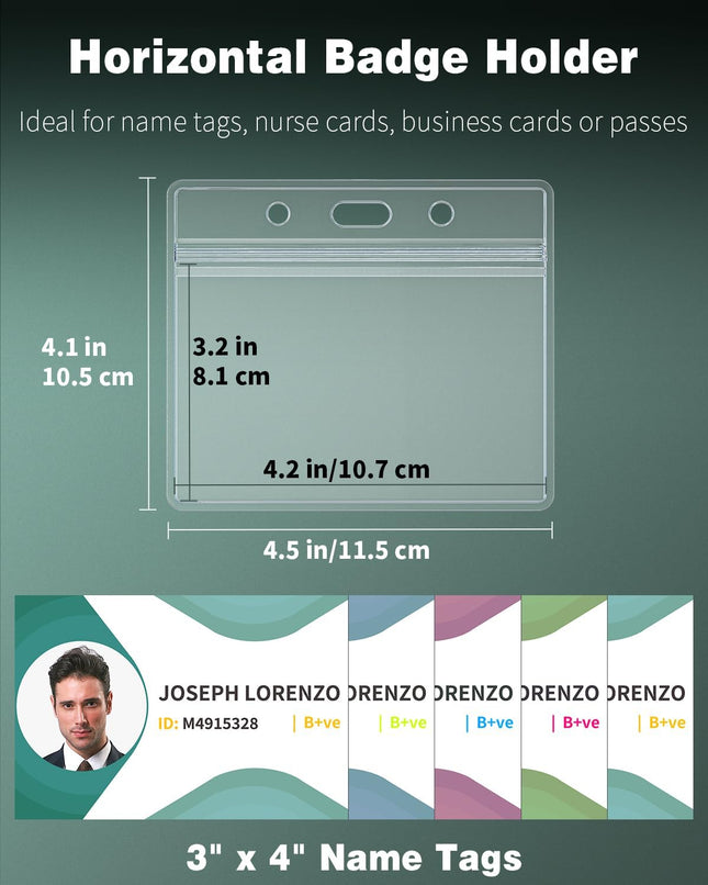 12 Pack 3 x 4 Name Tag Holders Clear Horizontal Name Badge Holders with Resealable – product detail