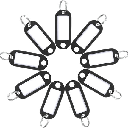 20 Pieces Key Tags 2 Inch Soft Plastic Key Chain Tags with Blank Paper Labels Clear Windows Protective Films and Split Rings Flexible Item Identifiers, Black