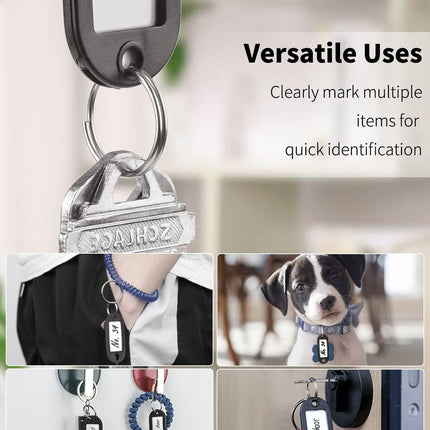 20 Pieces Key Tags 2 Inch Soft Plastic Key Chain Tags with Blank Paper Labels Clear Windows Protective Films and Split Rings Flexible Item Identifiers, Black