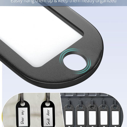 20 Pieces Key Tags 2 Inch Soft Plastic Key Chain Tags with Blank Paper Labels Clear Windows Protective Films and Split Rings Flexible Item Identifiers, Black