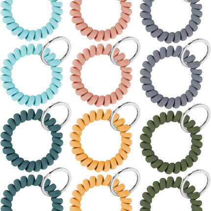 Wristlet Keychain Flexible Plastic Spring Spiral Coil Key Holder with Silver Key Ring Chain Holder Tag