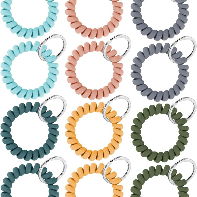 Wristlet Keychain Flexible Plastic Spring Spiral Coil Key Holder with Silver Key Ring Chain Holder Tag