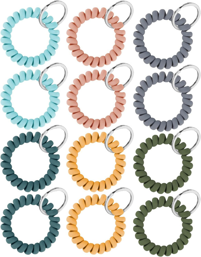Wristlet Keychain Flexible Plastic Spring Spiral Coil Key Holder with Silver Key Ring Chain Holder Tag
