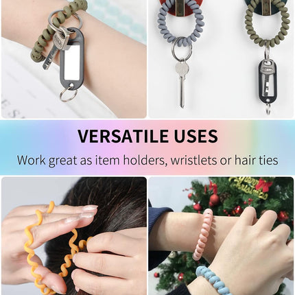 Wristlet Keychain Flexible Plastic Spring Spiral Coil Key Holder with Silver Key Ring Chain Holder Tag