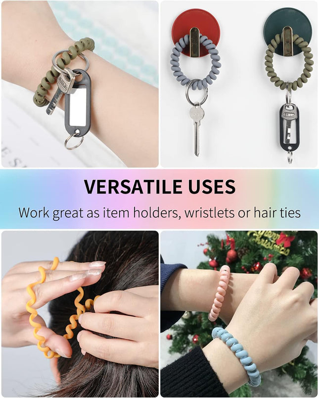 Wristlet Keychain Flexible Plastic Spring Spiral Coil Key Holder with Silver Key Ring Chain Holder Tag – product detail