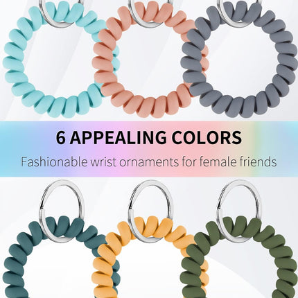 Wristlet Keychain Flexible Plastic Spring Spiral Coil Key Holder with Silver Key Ring Chain Holder Tag