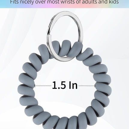 Wristlet Keychain Flexible Plastic Spring Spiral Coil Key Holder with Silver Key Ring Chain Holder Tag
