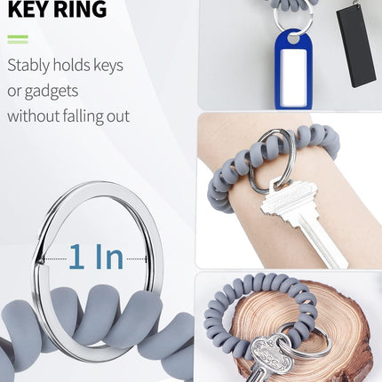 Wristlet Keychain Flexible Plastic Spring Spiral Coil Key Holder with Silver Key Ring Chain Holder Tag