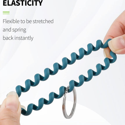 Wristlet Keychain Flexible Plastic Spring Spiral Coil Key Holder with Silver Key Ring Chain Holder Tag