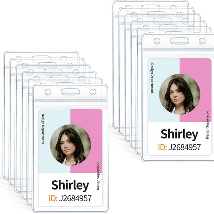 12 Pack Vertical ID Card Badge Holder Waterproof Clear Card Sleeve Case Cover Heavy Duty Card Protector Pouch with Resealable Zip for Proximity Key Card Driver’s License and Credit Card