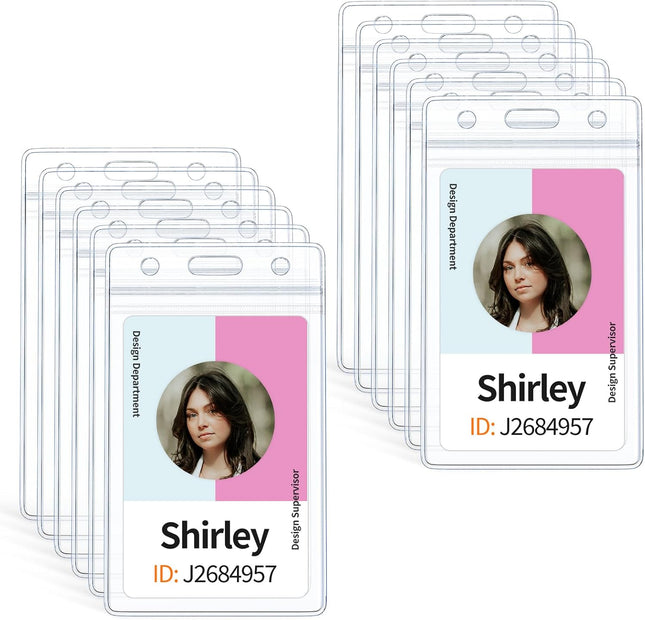 12 Pack Vertical ID Card Badge Holder Waterproof Clear Card Sleeve Case Cover Heavy Duty