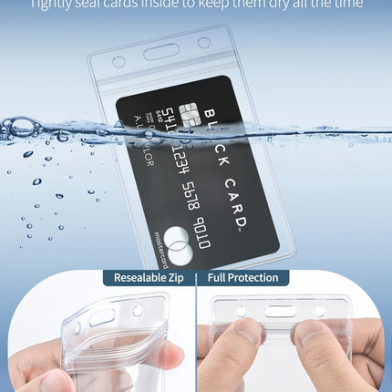 12 Pack Vertical ID Card Badge Holder Waterproof Clear Card Sleeve Case Cover Heavy Duty Card Protector Pouch with Resealable Zip for Proximity Key Card Driver’s License and Credit Card