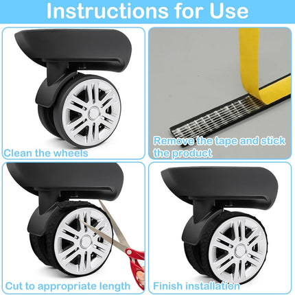 8Pcs Silicone Luggage Cover Protector - Silent Protection Suitcase Wheel Protection Covers (Black)