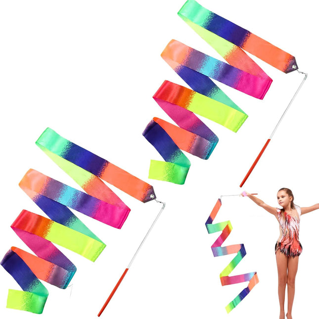 2Pcs Ribbon wands Rainbow Dance for Kids 78.74 Inch Rhythmic Gymnastics Ribbon Dancer Wand with Rod