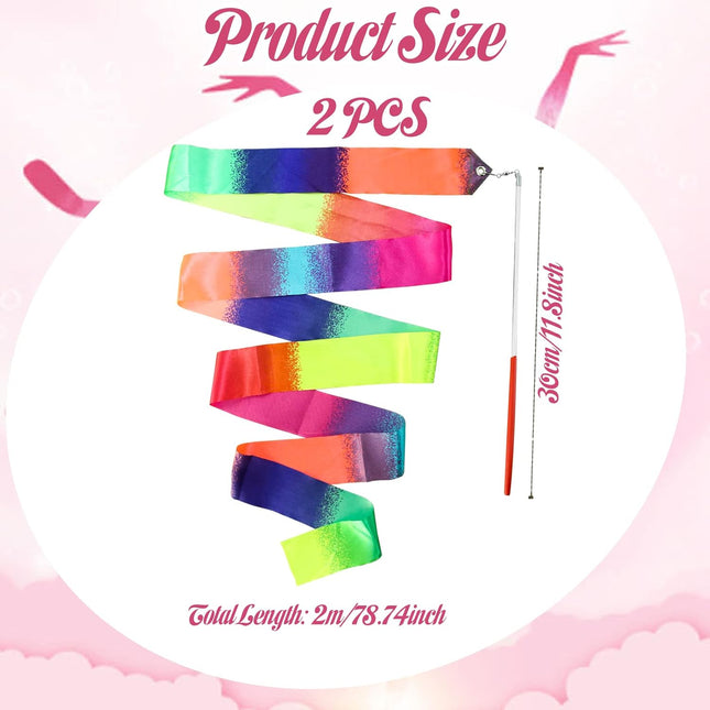 2Pcs Ribbon wands Rainbow Dance for Kids 78.74 Inch Rhythmic Gymnastics Ribbon Dancer Wand with Rod – product detail
