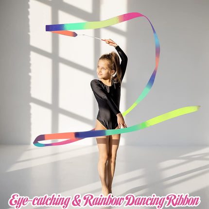 2Pcs Ribbon wands Rainbow Dance for Kids, 78.74 Inch Rhythmic Gymnastics Ribbon Dancer Wand with Rod, Soft Rainbow Ribbon Twirling Dance Streamers for Kids Girls Adults Artistic Dancing (Colorful)