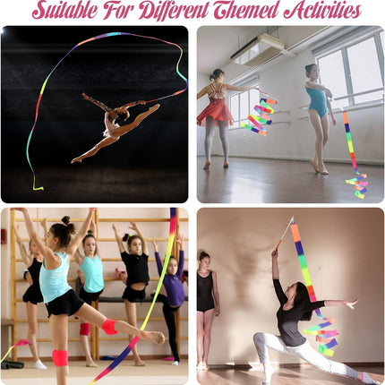 2Pcs Ribbon wands Rainbow Dance for Kids, 78.74 Inch Rhythmic Gymnastics Ribbon Dancer Wand with Rod, Soft Rainbow Ribbon Twirling Dance Streamers for Kids Girls Adults Artistic Dancing (Colorful)