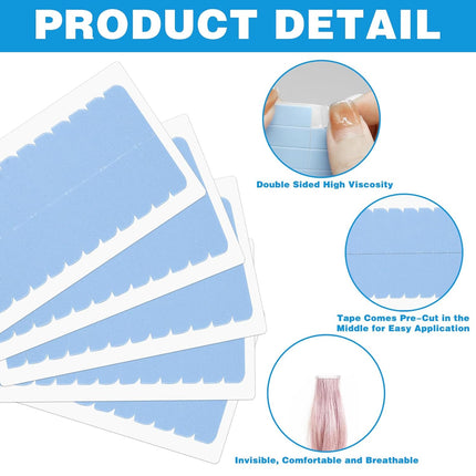 120Pcs Hair Extension Tape Double Sided Hair Tape, Adhesive Replacement Tape for Hair Extensions, Human Hair Tape Tabs Tape in Tape Extension Replacement Wig Tape, Wig Tape Beauty Tools(Blue)