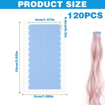120Pcs Hair Extension Tape Double Sided Hair Tape, Adhesive Replacement Tape for Hair Extensions, Human Hair Tape Tabs Tape in Tape Extension Replacement Wig Tape, Wig Tape Beauty Tools(Blue)