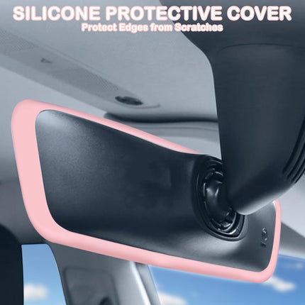 Rear View Mirror Cover Accessories, Car Protector Frame Silicone Automotive Mirror Frame Compatible with Modol 3 Y, Pink Car Accessories (Pink)