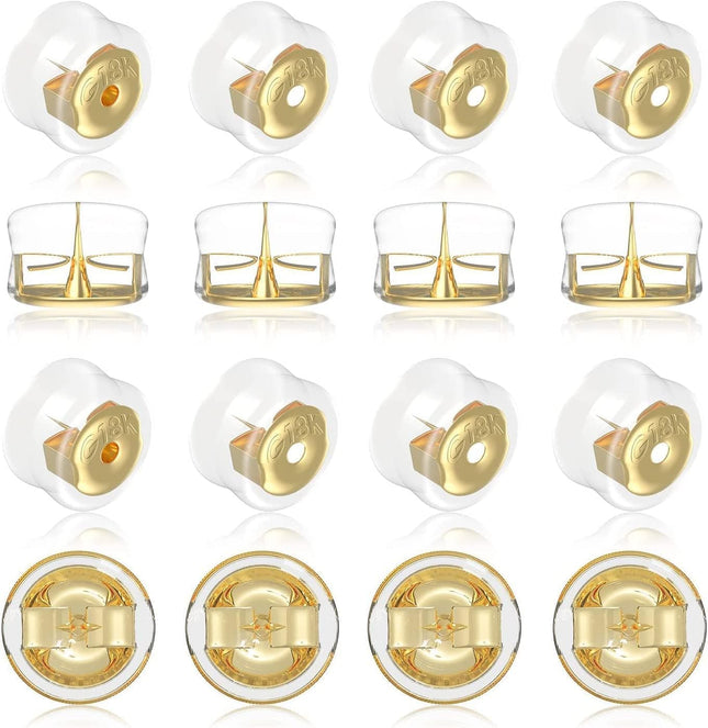 18K Gold Secure Earring Backs for Studs 925 Silver Silicone Hypoallergenic Soft Clear Replacements Rubber