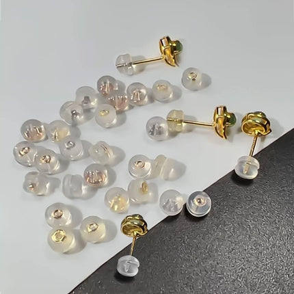 18K Gold Secure Earring Backs for Studs, 925 Silver Silicone Hypoallergenic Soft Clear Replacements, Rubber Earring Backs Pierced Locking for Adults Kids (Gold, 8 Pairs)