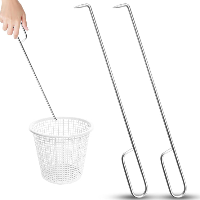 2Pcs Pool Skimmer Hook Stainless Steel Skimmer Basket Handle Extended Knee Protection Pool Skimmer