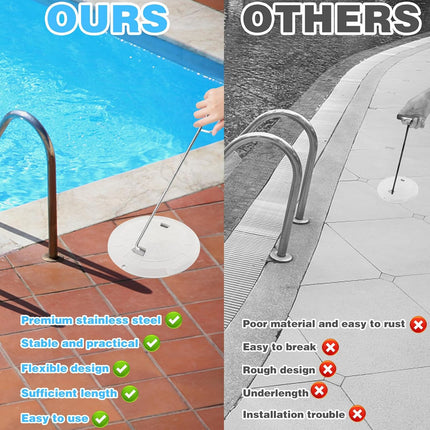 2Pcs Pool Skimmer Hook, Stainless Steel Skimmer Basket Handle Extended Knee Protection Pool Skimmer Basket Hook Tool for Cleaning Swimming Pool Debris Skimmer Basket Hook, Protect Hands Skimmer Hook