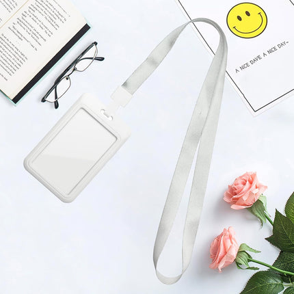 ID Badge Holder with Lanyard White Lanyards with Clear Window ID Card Holder for Office School Credit Cards Proximity Key Cards Driver’s Licenses and Passes