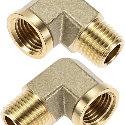90 Degree Brass Street Elbow, 2 Pack 1/4" NPT Male x 1/4" NPT Female Forged Fitting, High-Temperature Brass Connector, NPT Pipe Fittings