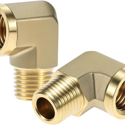 90 Degree Brass Street Elbow, 2 Pack 1/4" NPT Male x 1/4" NPT Female Forged Fitting, High-Temperature Brass Connector, NPT Pipe Fittings