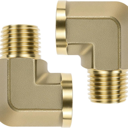 90 Degree Brass Street Elbow, 2 Pack 1/4" NPT Male x 1/4" NPT Female Forged Fitting, High-Temperature Brass Connector, NPT Pipe Fittings