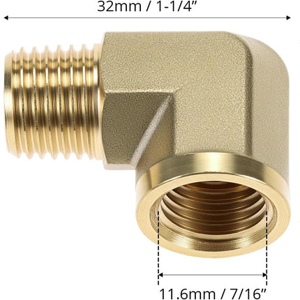 90 Degree Brass Street Elbow, 2 Pack 1/4" NPT Male x 1/4" NPT Female Forged Fitting, High-Temperature Brass Connector, NPT Pipe Fittings