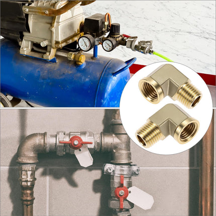 90 Degree Brass Street Elbow, 2 Pack 1/4" NPT Male x 1/4" NPT Female Forged Fitting, High-Temperature Brass Connector, NPT Pipe Fittings