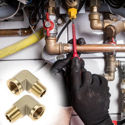 90 Degree Brass Street Elbow, 2 Pack 1/4" NPT Male x 1/4" NPT Female Forged Fitting, High-Temperature Brass Connector, NPT Pipe Fittings