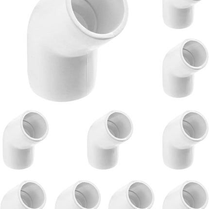 1/2" 45 Degree Elbow PVC Fitting, 2 Way, 10 Pack, Furniture Grade, for Building Furniture and PVC Structures, White