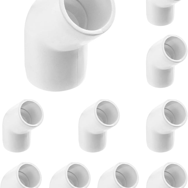 1/2" 45 Degree Elbow PVC Fitting, 2 Way, 10 Pack, Furniture Grade, for Building Furniture and PVC Structures, White