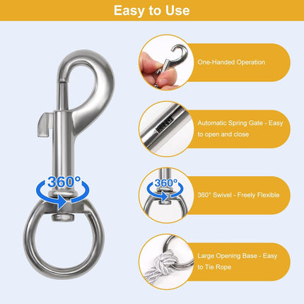Flag Clips Flagpole Rope Hooks 4 Pcs Swivel Eye Bolt Snap Hooks, Stainless Steel Halyard Rope Clips for Dog Leash, Marine Boat & Diving