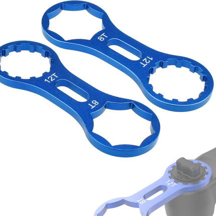 2Pcs Bicycle Fork Cap Wrench, Aluminium Alloy Bike Front Fork Repair Tool, Suspension Forks Cap Spaner Suitable for XCR/XCM/XCT/RST, Blue