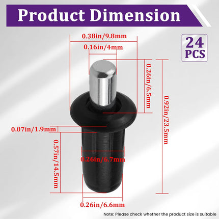 24Pcs Cabinet Door Repair Pins, Damper Replacement Spring Loaded Repair Pins, Furniture Fittings Door Pin, Blinds Repair Pin, Black