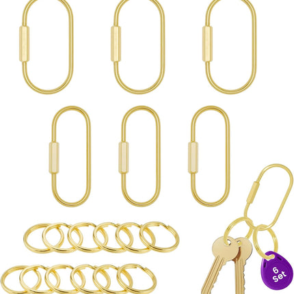 Brass Screw Lock Keychain Holder, 3 Sizes Key Ring Gold Carabiner Clip for Hanging Crafts and Various Keys