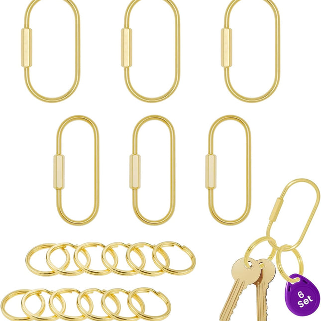 Brass Screw Lock Keychain Holder, 3 Sizes Key Ring Gold Carabiner Clip for Hanging Crafts and Various Keys
