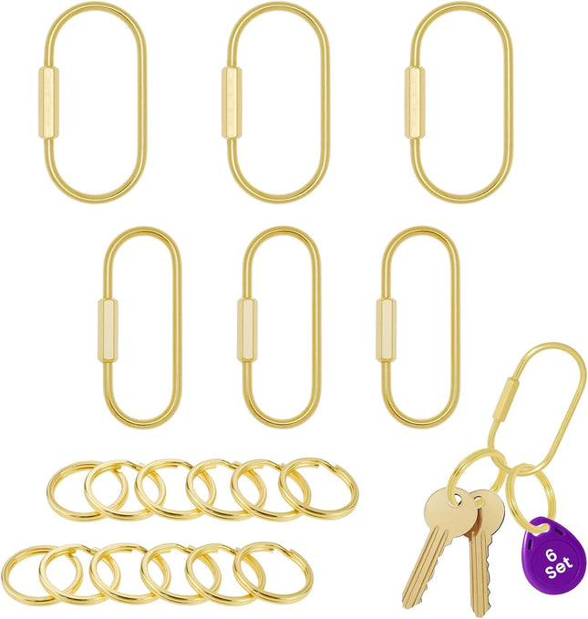 Brass Screw Lock Keychain Holder 3 Sizes Key Ring Gold Carabiner Clip for Hanging Crafts and Various Keys