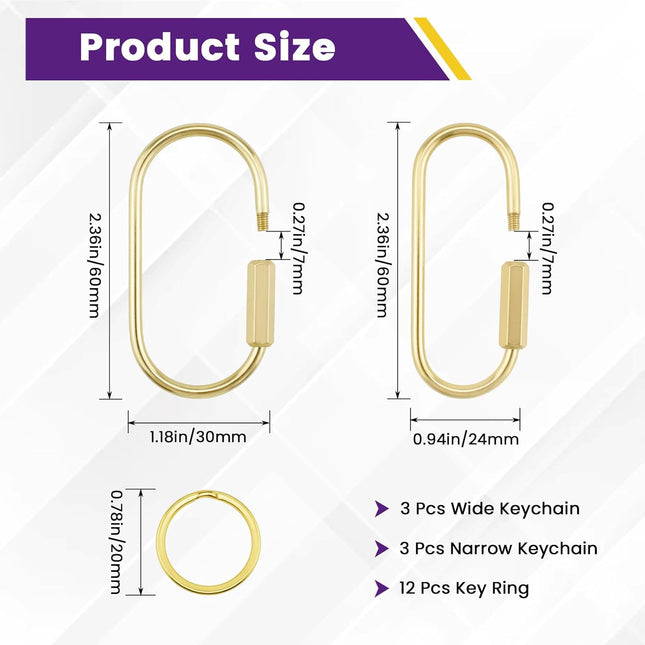Brass Screw Lock Keychain Holder 3 Sizes Key Ring Gold Carabiner Clip for Hanging Crafts and Various Keys – product detail