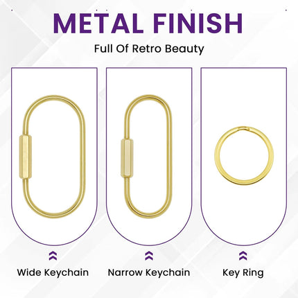 Brass Screw Lock Keychain Holder, 3 Sizes Key Ring Gold Carabiner Clip for Hanging Crafts and Various Keys