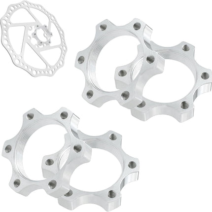 4 Pcs 44MM Bike Freewheel Threaded Hubs Disk Brake Adapter, 1.73-inch Aluminum Alloy 6-Bolt Disc Brake Rotor Flange Adapter, Silver